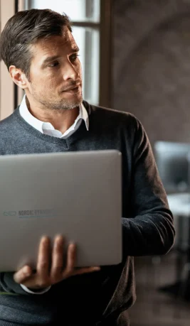 Business consultant with Nordic Dynamics laptop.
